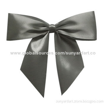 Satin ribbon bow with foam tab at back, silver colorNew